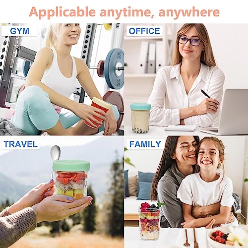 4PCS Overnight Oats Container with Lid and Spoon, 14oz Wide Mason Jar, Reusable Meal Prep Container, Small Glass Container Jar, Food Storage Container for Lunch, Salad Yogurt, Cereal Milk and more (includes recipe and storage box)