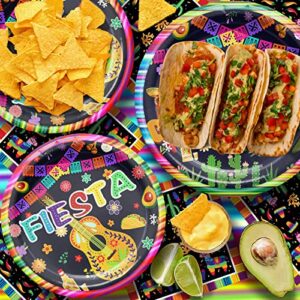 Mexican Fiesta Party Tableware Set,Mexican Party Supplies Decorations，Including 25 Disposable 9&7inch Paper Plates,25 Napkins and 1 Tablecloth for Fiesta Theme Birthday Party, 25 Guests