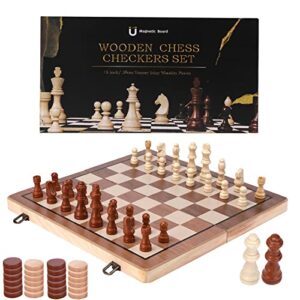 ralout chess set 15" magnetic wooden board game - 2 in 1 chess and checkers game set for adults and kids (magnetic)