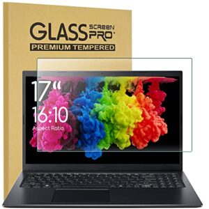 17 inch tempered glass laptop screen protector for 17" hp/dell/asus/sony/samsung/lenovo/acer/msi/lg/razer blade 17" 16:10 laptop, 9h hardness, anti fingerprint, bubble free