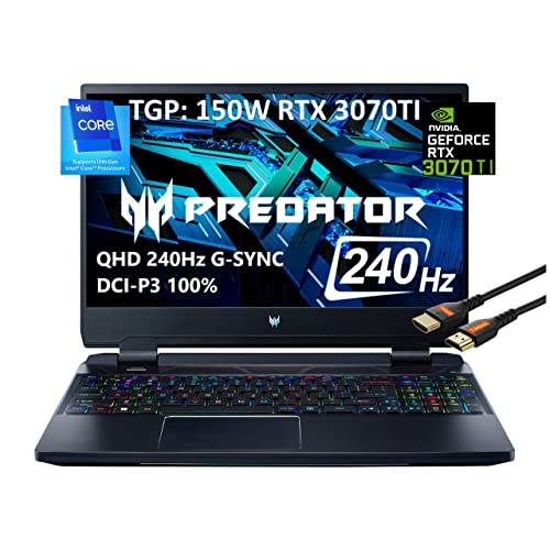 Acer Predator Helios 300 15.6" 2K QHD 240Hz Gaming Laptop (Intel i7-12700H 14-Core, GeForce RTX 3070 Ti [TGP: 150W] 8GB, RGB KYB, Thunderbolt 4, WiFi 6E, Win11Home) w/HDMI (32GB RAM | 1TB PCIe SSD)