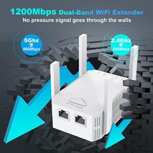 WiFi Extender, 2023 Fastest WiFi Booster 1200Mbps Dual Band (5GHz/2.4GHz) WiFi Extenders Signal Booster for Home, Internet Booster WiFi Repeater Covers up to 10000sq. ft and 45 Devices