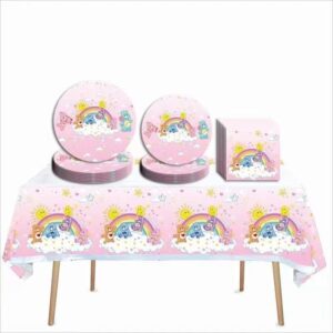 41 pcs care cute bear themed party supplies, 20 plates, 20 napkins and 1 tablecloth,care cute bear birthday party decorations for boys and girls