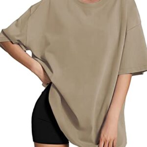 ATHMILE Womens Oversized T Shirts Loose Fit Crewneck Short Sleeve Tops Summer Casual Blouse 2023 Y2K Basic Tee Khaki