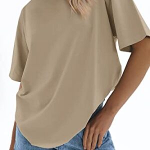 ATHMILE Womens Oversized T Shirts Loose Fit Crewneck Short Sleeve Tops Summer Casual Blouse 2023 Y2K Basic Tee Khaki