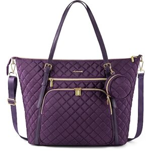 lovevook diaper bag tote, large travel baby diaper bag with pacifier holder and changing pad, quilted diaper tote for baby, waterproof mommy bag for hospital, stylish & multifunction, purple