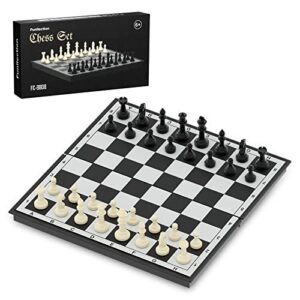 Funllecrion Chess Board Set, 15' Travel Magnetic Chess Sets, Portable Chess Boards for Adults, Kids and Beginner(with 2 Extra Queens, Instrutions and Storage Pockets)