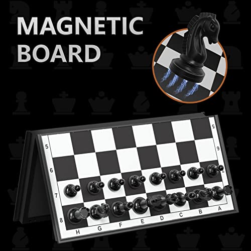 Funllecrion Chess Board Set, 15' Travel Magnetic Chess Sets, Portable Chess Boards for Adults, Kids and Beginner(with 2 Extra Queens, Instrutions and Storage Pockets)