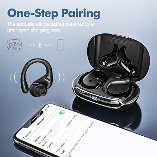 Wireless Earbuds Bluetooth Headphones 80Hrs Playback with LED Diaplay Wireless Charging Case Noise Cancelling Ear buds with Earhooks, IPX7 Waterproof Over Ear Earphones for Sports Running Workout