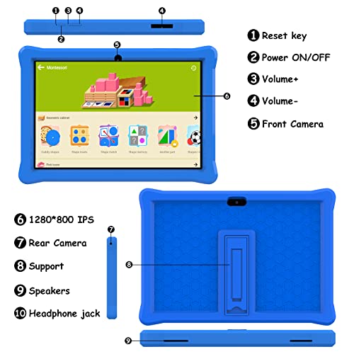 Kids Tablet, 10 inch Androrid 11 Toddler Tablet for Kids, 3GB RAM+64GB ROM Tablets, Google Certificated, 8MP Camera, Pre-Installed&Parent Control Learning Education Tablet with Kids-Proof Case Stylus