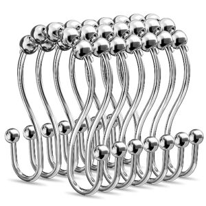 bblhome shower curtain hooks, shower curtain rings rust proof metal smooth glide double shower curtain hooks for bathroom shower curtains rod, kitchen utensils,towels, set of 12,chrome