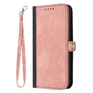onv wallet case for samsung galaxy z fold 3 - solid color clasp flip case wrist strap card holder magnet leather + inner shell flip stand cover for samsung galaxy z fold 3 [yx] -pink
