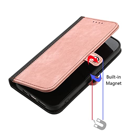 ONV Wallet Case for Samsung Galaxy Z Fold 3 - Solid Color Clasp Flip Case Wrist Strap Card Holder Magnet Leather + Inner Shell Flip Stand Cover for Samsung Galaxy Z Fold 3 [YX] -Pink