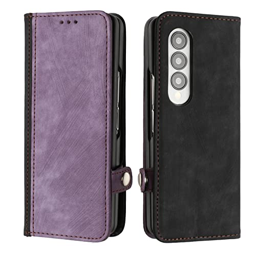ONV Wallet Case for Samsung Galaxy Z Fold 3 - Solid Color Clasp Flip Case Wrist Strap Card Holder Magnet Leather + Inner Shell Flip Stand Cover for Samsung Galaxy Z Fold 3 [YX] -Pink