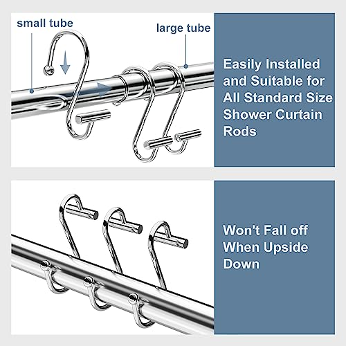 BBLHOME Shower Curtain Hooks Rings, Rustproof Metal Shower Curtain Hooks Rings for Bathroom Shower Curtain Rod, T-Shaped Decorative Shower Hooks Rings, Set of 12 (Chrome)