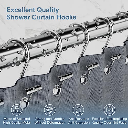 BBLHOME Shower Curtain Hooks Rings, Rustproof Metal Shower Curtain Hooks Rings for Bathroom Shower Curtain Rod, T-Shaped Decorative Shower Hooks Rings, Set of 12 (Chrome)