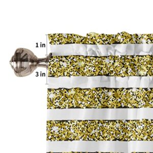 Funnywall88 Curtain Valance for Kitchen, White Gold Stripes Small Window Treatment Valance Curtains Rod Pocket Valances for Living Room,Dining Room,Bedroom,Kitchen Valance 54"x18"