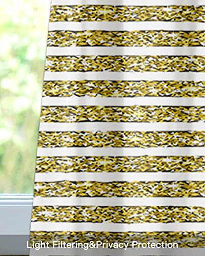 Funnywall88 Curtain Valance for Kitchen, White Gold Stripes Small Window Treatment Valance Curtains Rod Pocket Valances for Living Room,Dining Room,Bedroom,Kitchen Valance 54"x18"