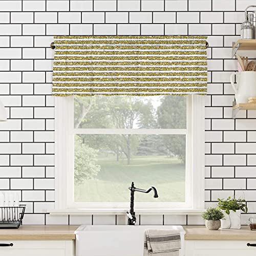 Funnywall88 Curtain Valance for Kitchen, White Gold Stripes Small Window Treatment Valance Curtains Rod Pocket Valances for Living Room,Dining Room,Bedroom,Kitchen Valance 54"x18"