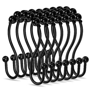 bblhome shower curtain hooks, shower curtain rings rust proof metal smooth glide double shower curtain hooks for bathroom shower curtains rod, kitchen utensils,towels, set of 12,black