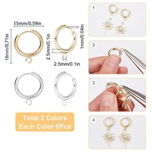 SUNNYCLUE 1 Box 12Pcs Huggie Hoop Leverbacks 18mm Leverback Earring Findings Real 24K Gold Plated Stainless Steel Lever Back Earring Hooks Round Hinged Hoops Earrings Hook for Jewelry Making Craft