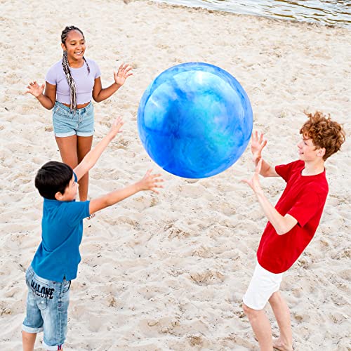 HolyMaji 3 Pcs 16 Inches Marbleized Bouncy Balls Large Size Inflatable Rubber Playground Sensory Balls Plus Air Pump, Big Cloud Bouncing Balls for Adults Pet Kid Beach Water Fun Indoor Outdoor Games