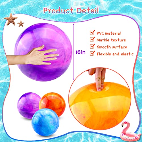 HolyMaji 3 Pcs 16 Inches Marbleized Bouncy Balls Large Size Inflatable Rubber Playground Sensory Balls Plus Air Pump, Big Cloud Bouncing Balls for Adults Pet Kid Beach Water Fun Indoor Outdoor Games