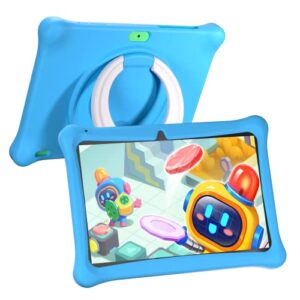 sgin kids tablet, 10 inch tablet for kids, 2gb+32gb android 12 kids tablets with case, wifi, parental control app, dual camera, educational games，iwawa pre installed (blue)