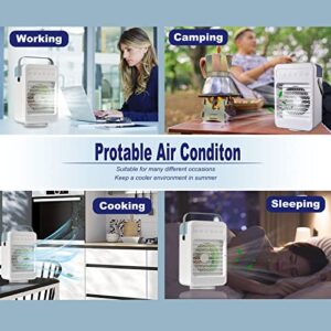 Portable Air Conditioners Cooler, 4IN1 Portable AC mini Fan, 120°Oscillating Evaporative Personal Air Cooler with 4 Speeds, LED Light,2 Humidify,2/4/6H Timer,Low Noise,Desktop Office, Home, Bedroom