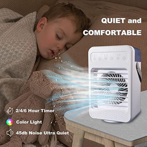 Portable Air Conditioners Cooler, 4IN1 Portable AC mini Fan, 120°Oscillating Evaporative Personal Air Cooler with 4 Speeds, LED Light,2 Humidify,2/4/6H Timer,Low Noise,Desktop Office, Home, Bedroom