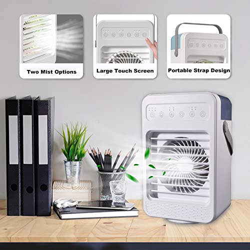 Portable Air Conditioners Cooler, 4IN1 Portable AC mini Fan, 120°Oscillating Evaporative Personal Air Cooler with 4 Speeds, LED Light,2 Humidify,2/4/6H Timer,Low Noise,Desktop Office, Home, Bedroom