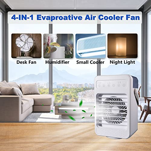 Portable Air Conditioners Cooler, 4IN1 Portable AC mini Fan, 120°Oscillating Evaporative Personal Air Cooler with 4 Speeds, LED Light,2 Humidify,2/4/6H Timer,Low Noise,Desktop Office, Home, Bedroom