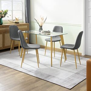 bacyion 47" dining table set for 4-5 piece kitchen table and chair, rectangle tempered glass table with 4 faux leather side chairs, modern dining room table set for dining room, kitchen, deep grey