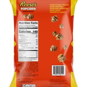 Reese's Popcorn, 5.25oz Grocery Sized Bag, Popcorn Coated in Chocolatey Drizzle and Peanut Butter Crème, Ready to Eat, Savory Snack, Sweet and Salty Snacks