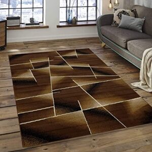 modern contemporary abstract lines blocks boxes design soft indoor area rug brown carpet (7’ 8” x 10’ 8”)