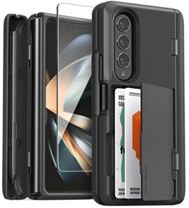 vrs design terra guard modern go s phone case for galaxy z fold 4 5g (2022), premium modern neat style hinge protection card case with s pen compartment (matte black/renewed)
