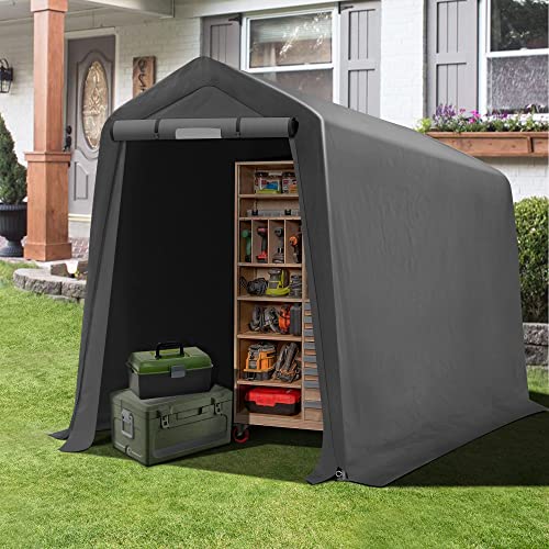 GARTOO 6' x 7' Storage Shelter - Outdoor Portable Shed with Roll-up Ventilated Windows, Heavy Duty Zipper Storage shed for Bike, ATV, Motorcycle Shelter, Gray