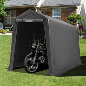 GARTOO 6' x 7' Storage Shelter - Outdoor Portable Shed with Roll-up Ventilated Windows, Heavy Duty Zipper Storage shed for Bike, ATV, Motorcycle Shelter, Gray