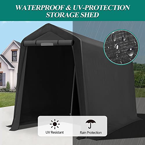 GARTOO 6' x 7' Storage Shelter - Outdoor Portable Shed with Roll-up Ventilated Windows, Heavy Duty Zipper Storage shed for Bike, ATV, Motorcycle Shelter, Gray