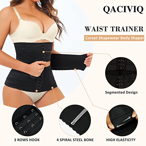 QACIVIQ Segmented Waist Trainer for Women Waist Cincher Shapewear for Women Tummy Control Workout Body Shaper Girdle Black