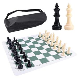 portable chess & checkers set, tournament chess mat with storage bag, folding roll up chess set travel chess set for kids and adults(size:34cm)