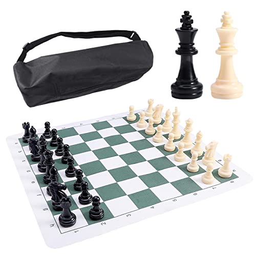 Portable Chess & Checkers Set, Tournament Chess Mat with Storage Bag, Folding Roll Up Chess Set Travel Chess Set for Kids and Adults(Size:34cm)