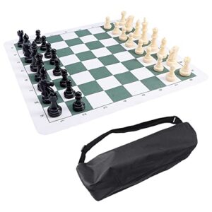 Portable Chess & Checkers Set, Tournament Chess Mat with Storage Bag, Folding Roll Up Chess Set Travel Chess Set for Kids and Adults(Size:34cm)