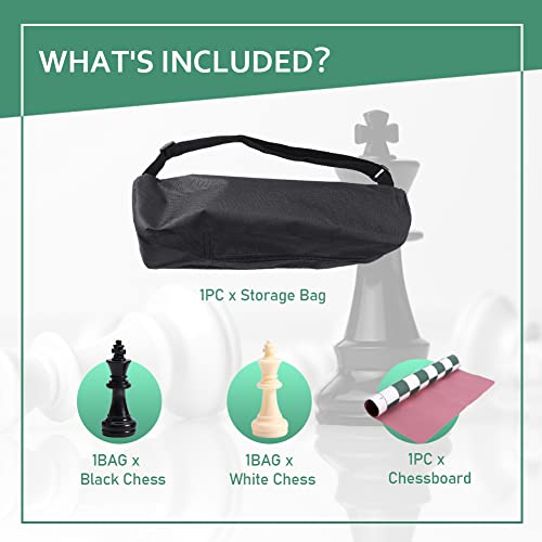 Portable Chess & Checkers Set, Tournament Chess Mat with Storage Bag, Folding Roll Up Chess Set Travel Chess Set for Kids and Adults(Size:34cm)