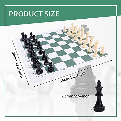Portable Chess & Checkers Set, Tournament Chess Mat with Storage Bag, Folding Roll Up Chess Set Travel Chess Set for Kids and Adults(Size:34cm)