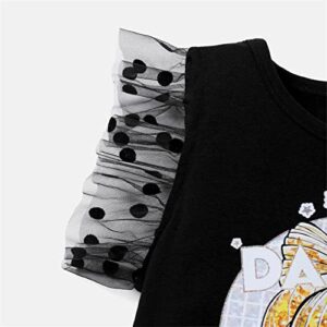 L.O.L. Surprise! Kid Girl 2pcs Character Printed Mesh Dress Flutter-sleeve Tee and Polka Dots Overlay Skirt Set Black 7-8 Years