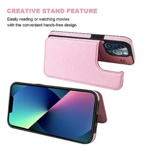 Onetop Compatible with iPhone 13 Pro Max Wallet Case with Card Holder,PU Leather Kickstand Card Slots Case, Double Magnetic Clasp and Durable Shockproof Cover 6.7 Inch(Pink)