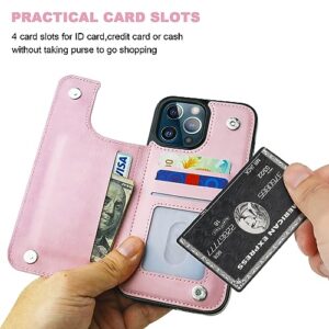 Onetop Compatible with iPhone 13 Pro Max Wallet Case with Card Holder,PU Leather Kickstand Card Slots Case, Double Magnetic Clasp and Durable Shockproof Cover 6.7 Inch(Pink)