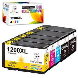 miss deer 1200xl pigment ink cartridges compatible for canon pgi-1200xl pgi 1200 xl,work with canon maxify mb2720 mb2050 mb2350 mb2320 mb2020 mb2120 (2bk,c,m,y) 5 pack