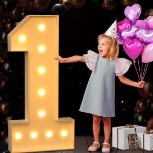 imprsv 4FT Marquee Numbers, Marquee Light Up Numbers for 1st 21st Birthday Decorations, Marquee Light up Letters Anniversary Party Decor, Mosaic Numbers for Balloons Number 1, Pre-Cut Foam Board Kit